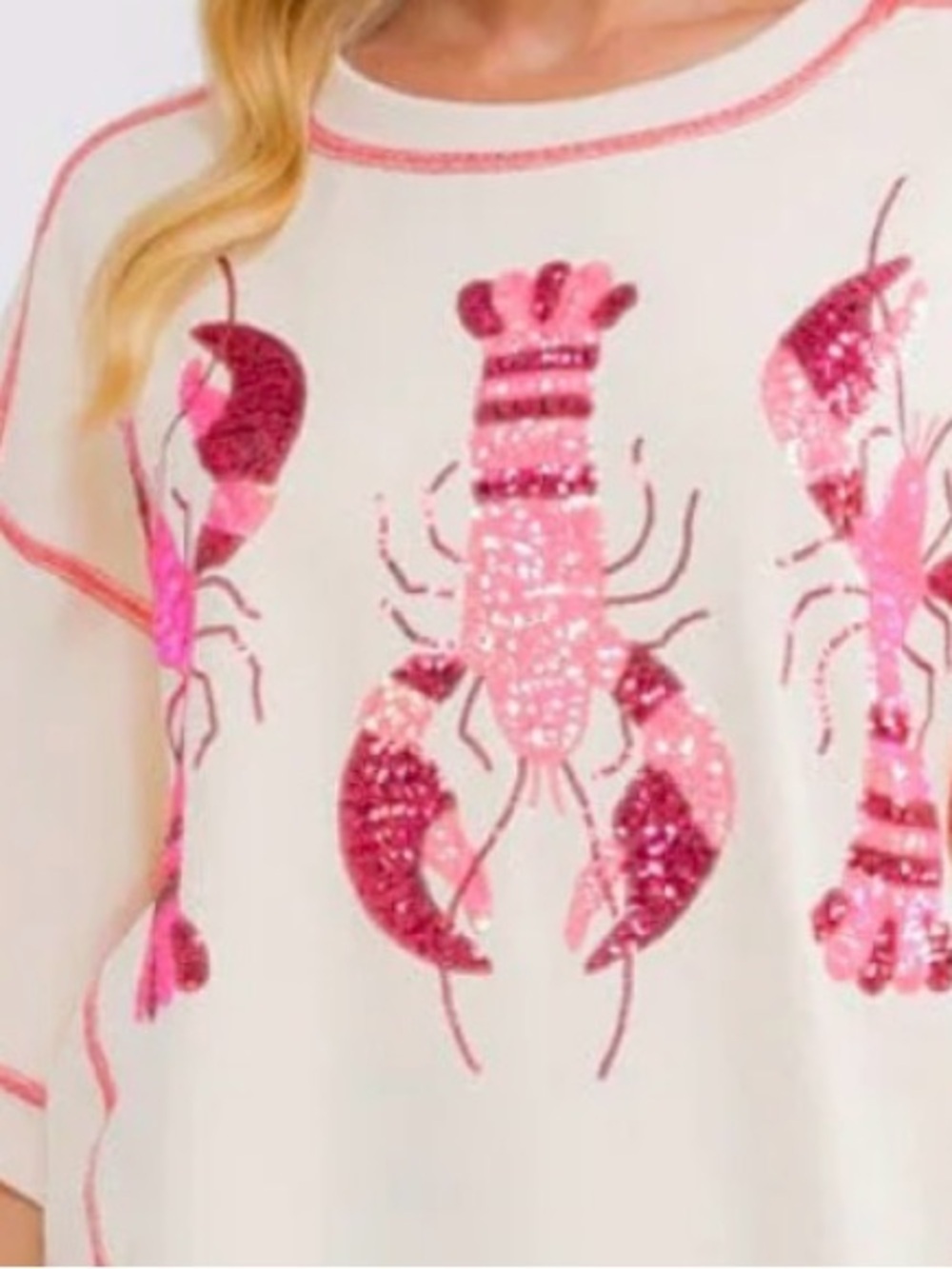 New nwt fantastic fawn lobster sequin ss top so adorable! M - Picture 3 of 3